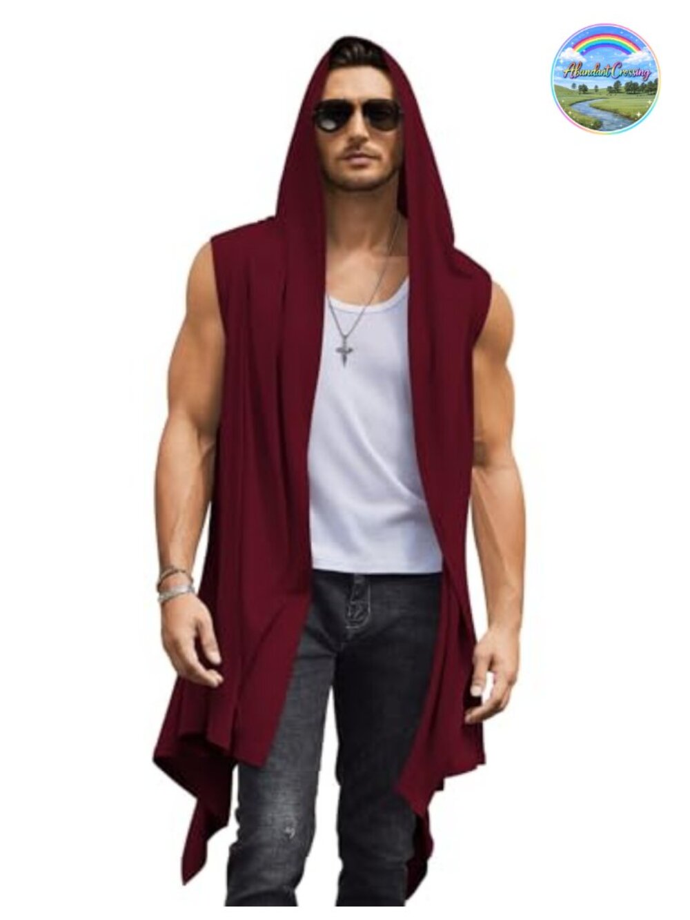 Sleeveless Hooded Cardigan Ruffle Shawl Collar Open Front Kimono Vest